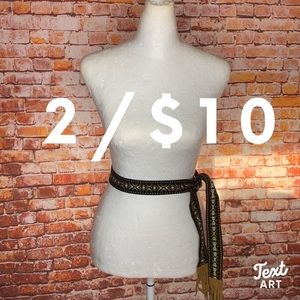 Textured Vintage Turquoise Black, and Tan Boho Tied Fringe Belt